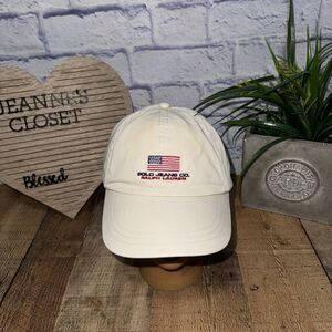 Vintage Polo Ralph Lauren Dad Hat Mens Beige Strap American Flag M/L